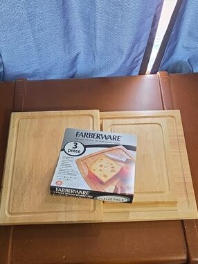 Farberware Natural Wood Rectangular Cutting Board Set - Light Brown